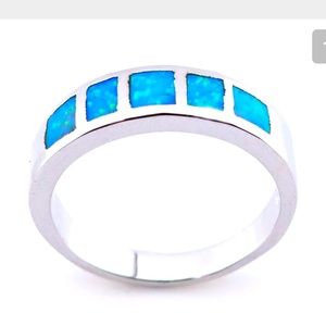 Silver fire blue opal ring
